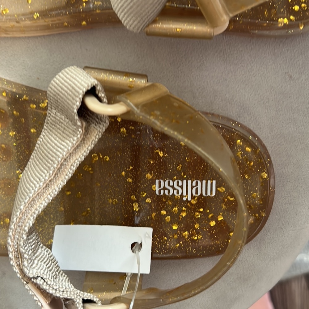 Melissa Gold Glitter Clear Jelly Sandals with Beige Straps - Picture 6 of 8